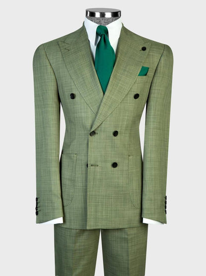 Men’s Green Peak Lapel Double-Breasted Formal Suit