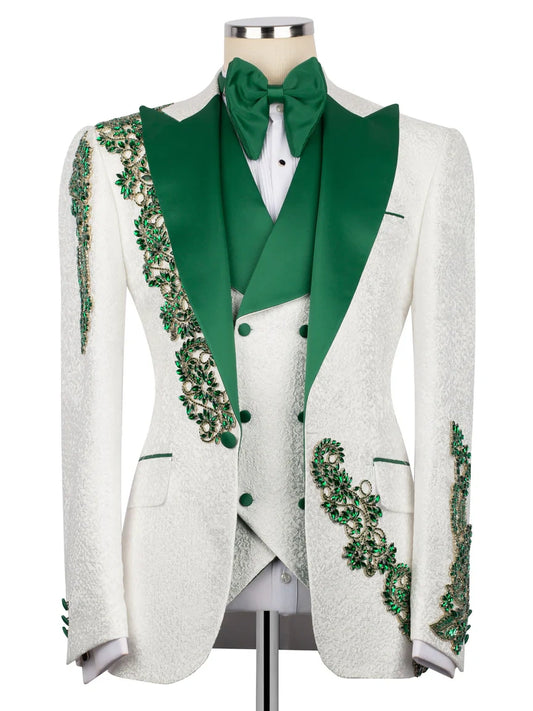 White Statement Crystal-Trim Single-Breasted Evening Tuxedo