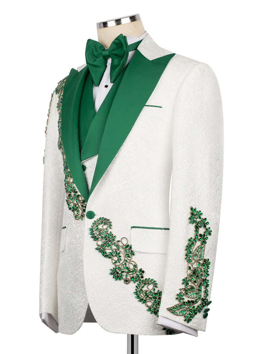 White Statement Crystal-Trim Single-Breasted Evening Tuxedo