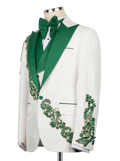 White Statement Crystal-Trim Single-Breasted Evening Tuxedo