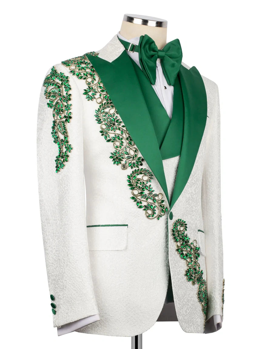 White Statement Crystal-Trim Single-Breasted Evening Tuxedo
