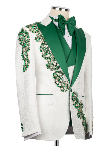 White Statement Crystal-Trim Single-Breasted Evening Tuxedo