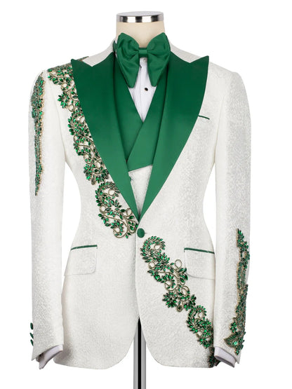 White Statement Crystal-Trim Single-Breasted Evening Tuxedo