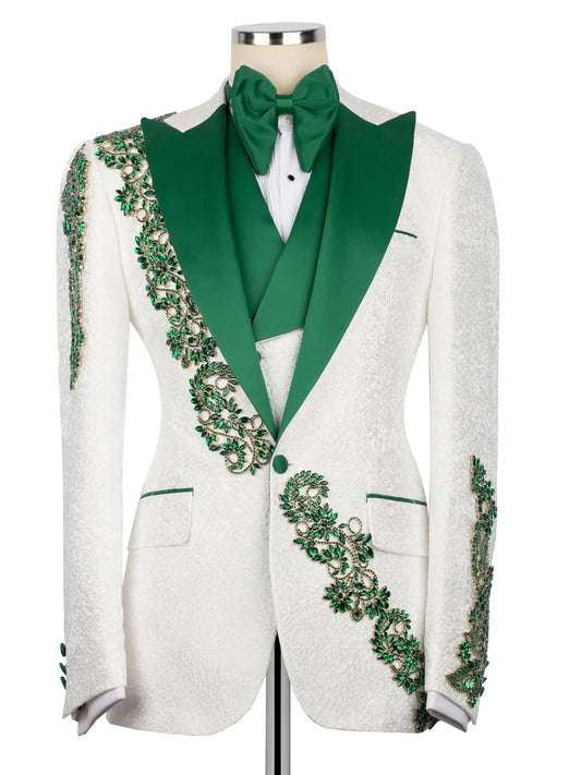 White Statement Crystal-Trim Single-Breasted Evening Tuxedo