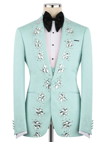 Light Green Rhinestone Decor Single-Breasted Prom Tuxedo Suit