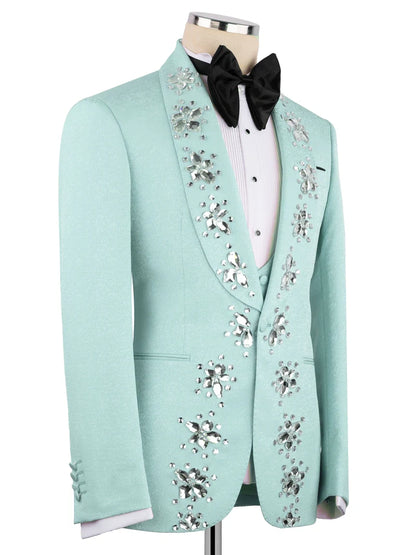 Light Green Rhinestone Decor Single-Breasted Prom Tuxedo Suit