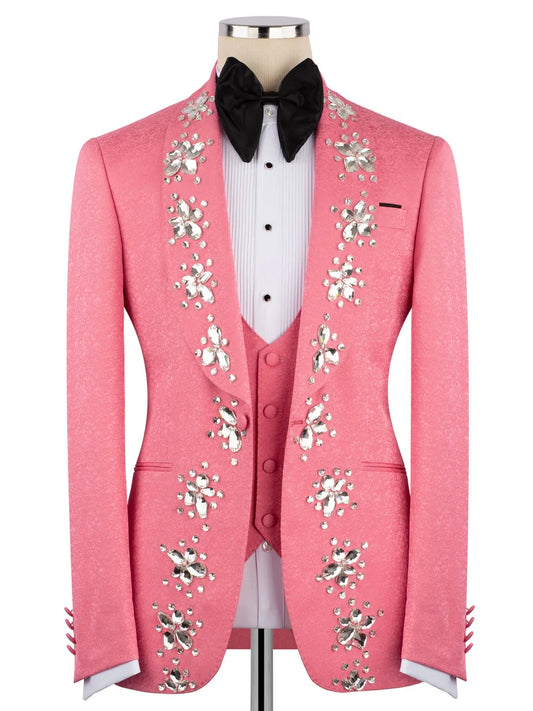 Men’s Hot Pink Crystal Embellished Prom Tuxedo Suit