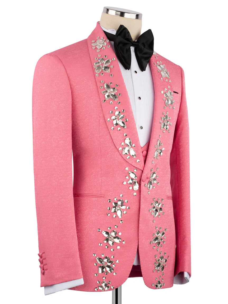 Men’s Hot Pink Crystal Embellished Prom Tuxedo Suit