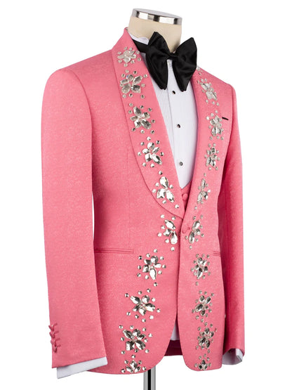 Men’s Hot Pink Crystal Embellished Prom Tuxedo Suit