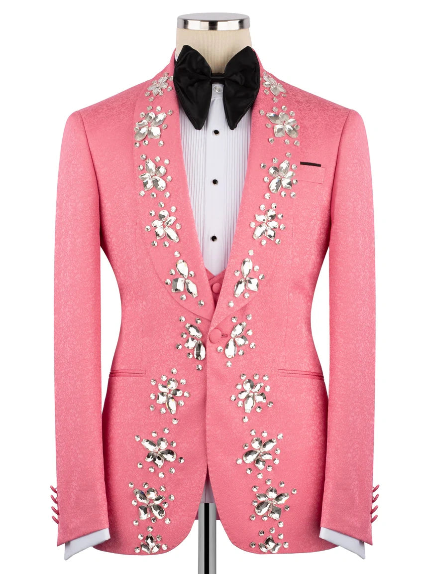 Men’s Hot Pink Crystal Embellished Prom Tuxedo Suit