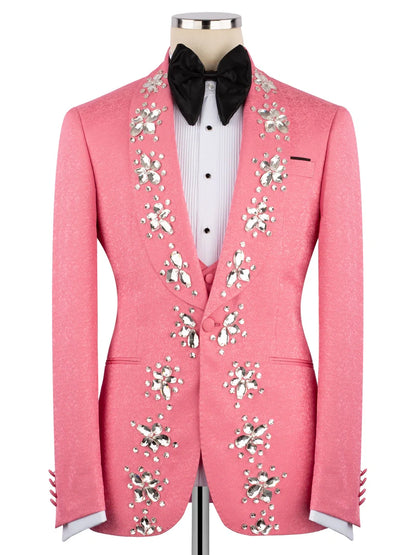 Men’s Hot Pink Crystal Embellished Prom Tuxedo Suit