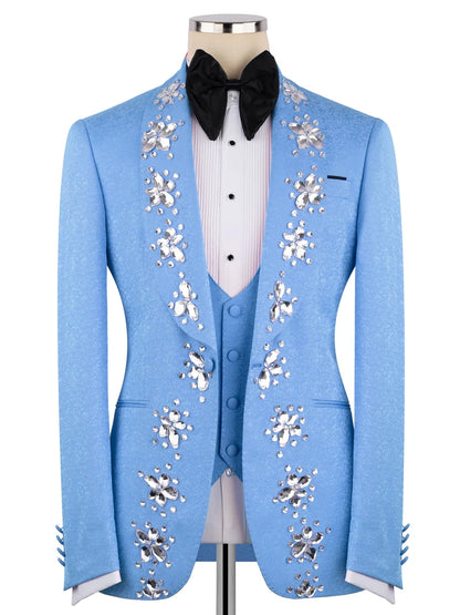 Men’s Blue Crystal Embellished Prom Tuxedo Suit