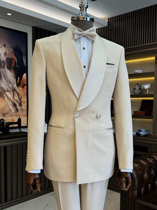 Men’s Ivory Double-Breasted Shawl Lapel 2-Piece Prom Suit