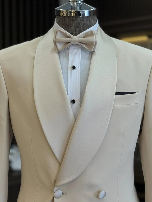 Men’s Ivory Double-Breasted Shawl Lapel 2-Piece Prom Suit
