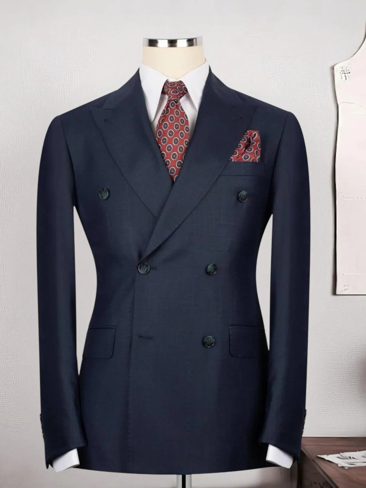 Men’s Navy Double-Breasted Peak Lapel Formal Suit
