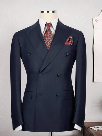 Men’s Navy Double-Breasted Peak Lapel Formal Suit