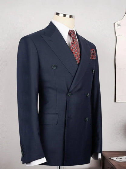 Men’s Navy Double-Breasted Peak Lapel Formal Suit