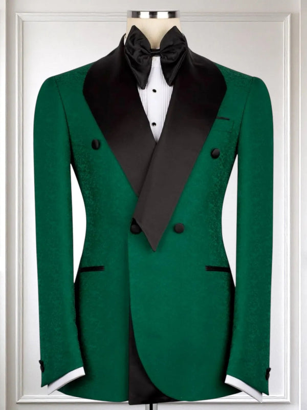 Men’s Green Jacquard Shawl Lapel Tuxedo Suit