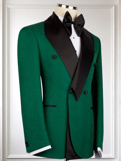Men’s Green Jacquard Shawl Lapel Tuxedo Suit