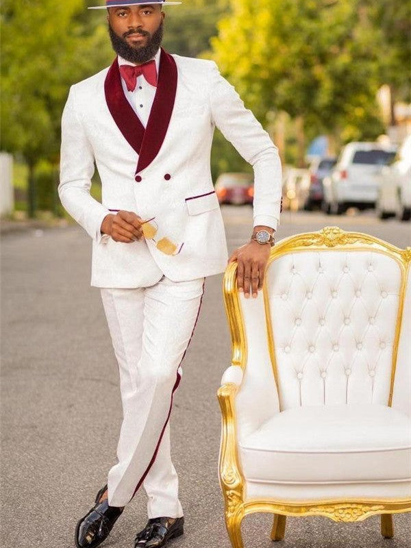 Men’s White Red Shawl Lapel Tuxedo Suit