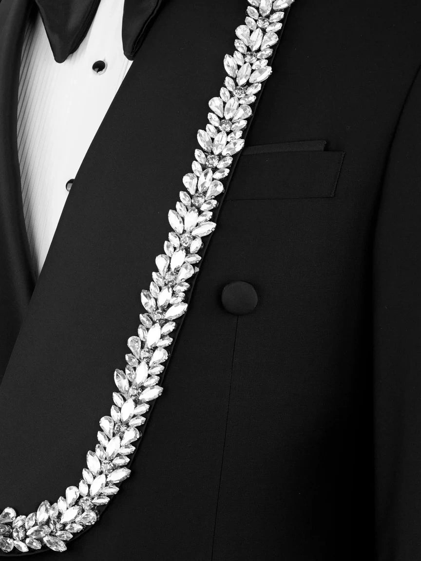 Black Embellished Shawl Lapel Slim Fit Wedding Prom Suit