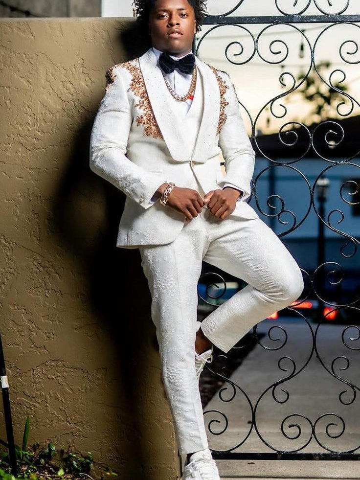Men’s White Shawl Lapel Prom & Wedding 3 piece Suit
