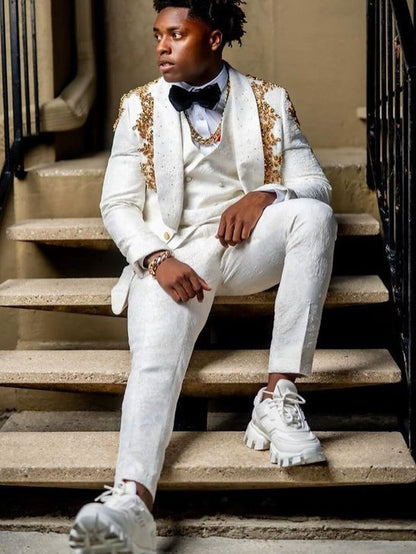 Men’s White Shawl Lapel Prom & Wedding 3 piece Suit