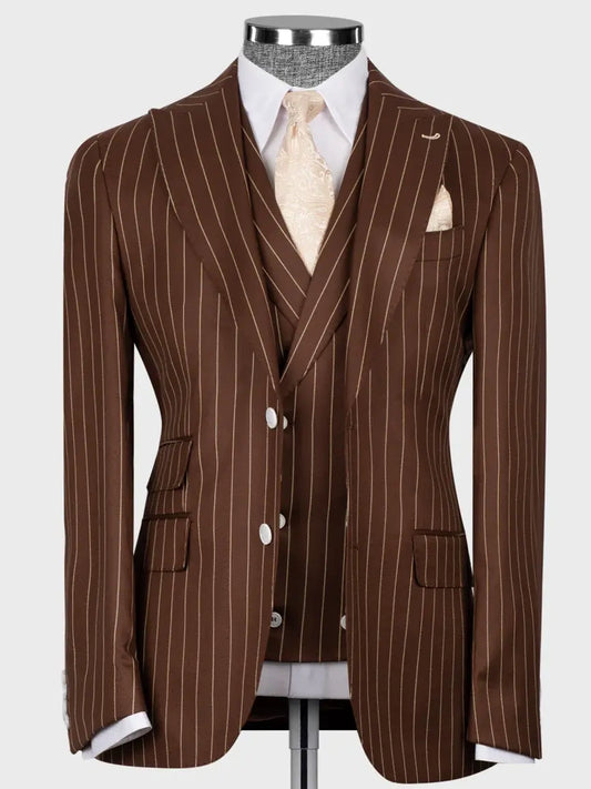 Brown Pinstripe Prom Suit for Men – Bold Statement Look
