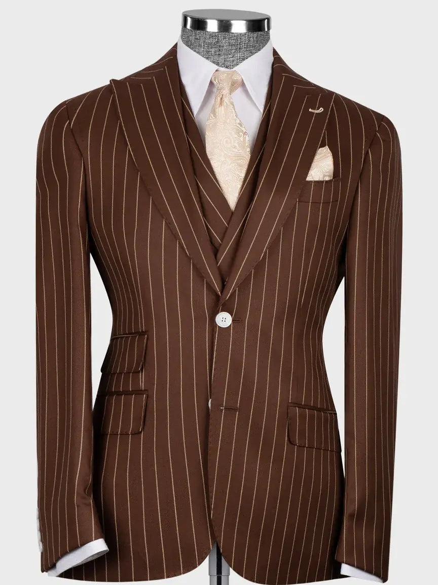 Brown Pinstripe Prom Suit for Men – Bold Statement Look