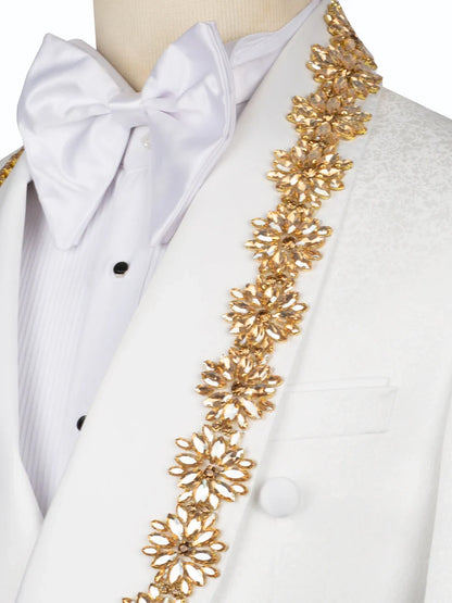 White Embellished Shawl Lapel Slim Fit Wedding Prom Suit