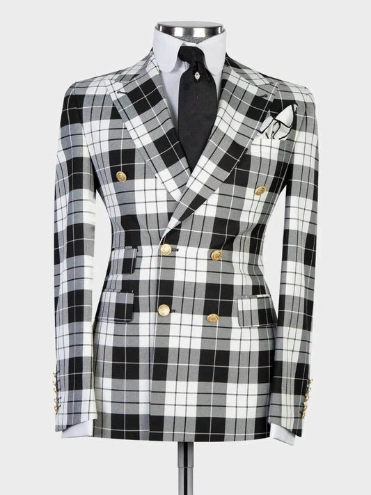 Black White Plaid Prom Suit for Men – Sharp Statement Style
