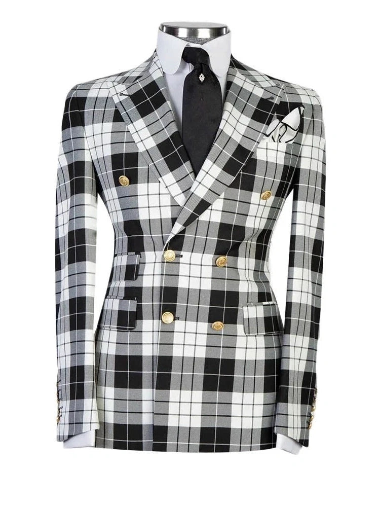 Black White Plaid Prom Suit for Men – Sharp Statement Style