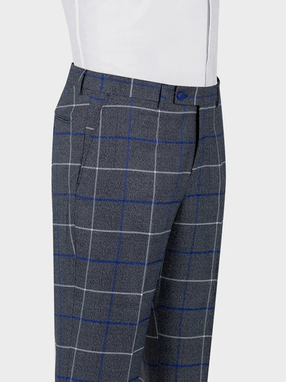 Grey Plaid Double Breasted Slim Fit Suit for Men