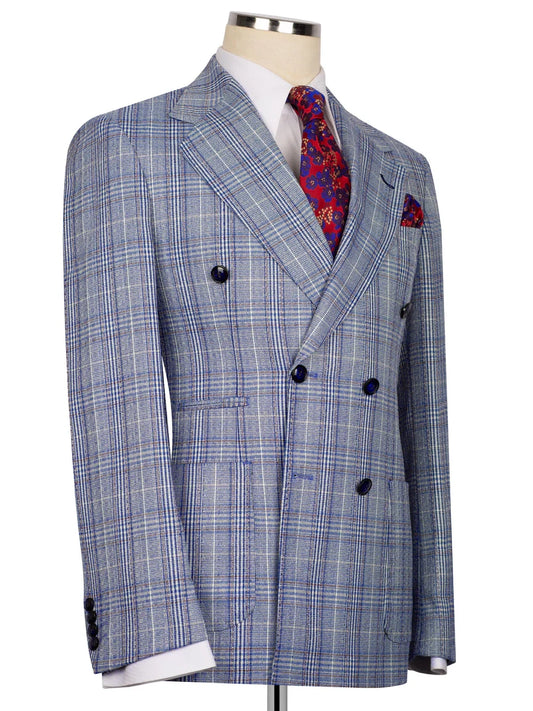 Blue Plaid Double Breasted Slim Fit 2 piece Suit for Men