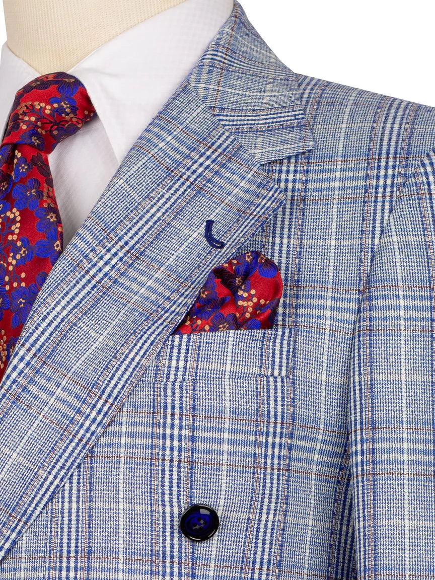 Blue Plaid Double Breasted Slim Fit 2 piece Suit for Men