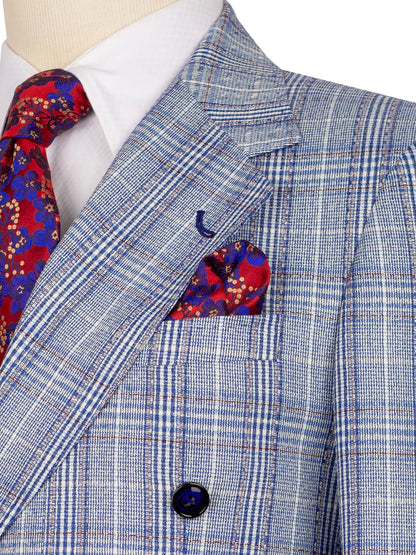 Blue Plaid Double Breasted Slim Fit 2 piece Suit for Men