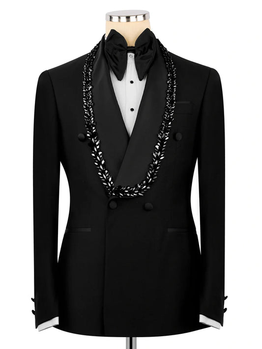 Black Embellished Shawl Lapel Wedding Prom Suit