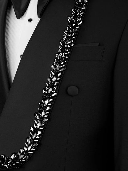Black Embellished Shawl Lapel Wedding Prom Suit