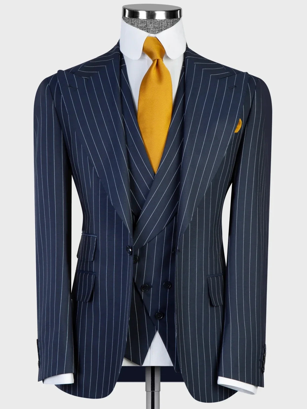 Navy Blue Pinstripe Prom Suit for Men – Bold Statement Look