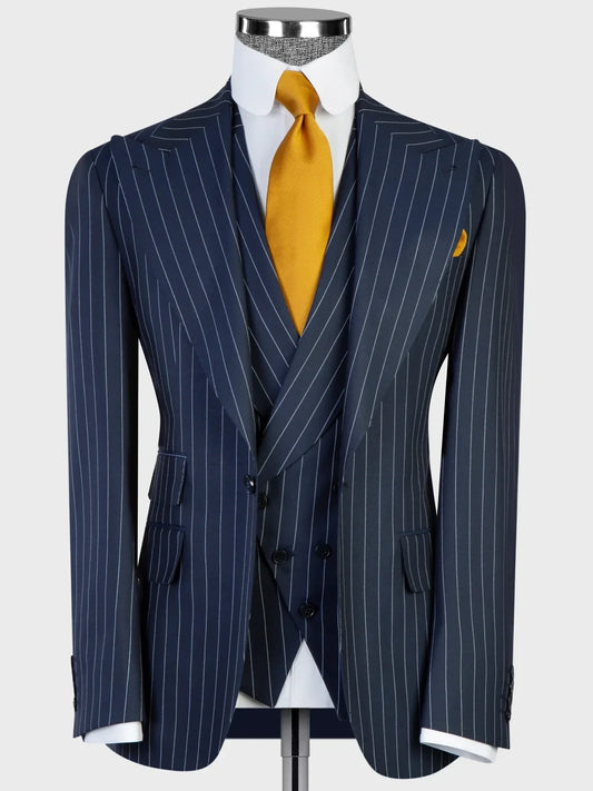 Navy Blue Pinstripe Prom Suit for Men – Bold Statement Look