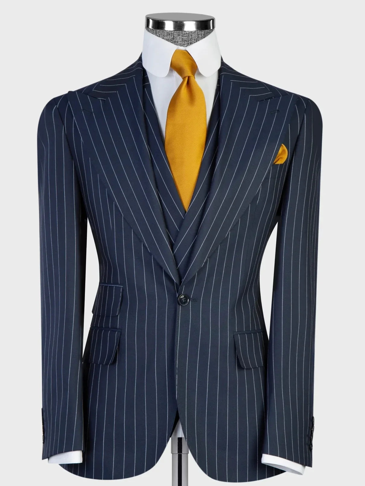 Navy Blue Pinstripe Prom Suit for Men – Bold Statement Look