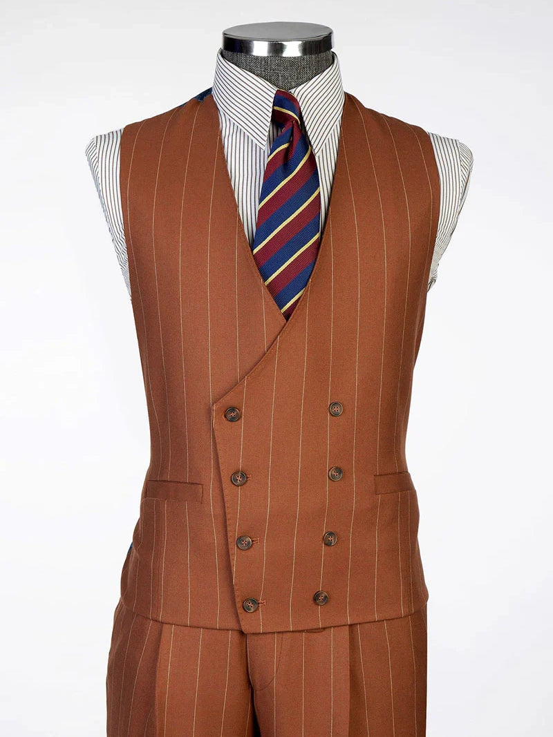Men’s Brown Pinstripe 2-Button Peak Lapel Design Suit