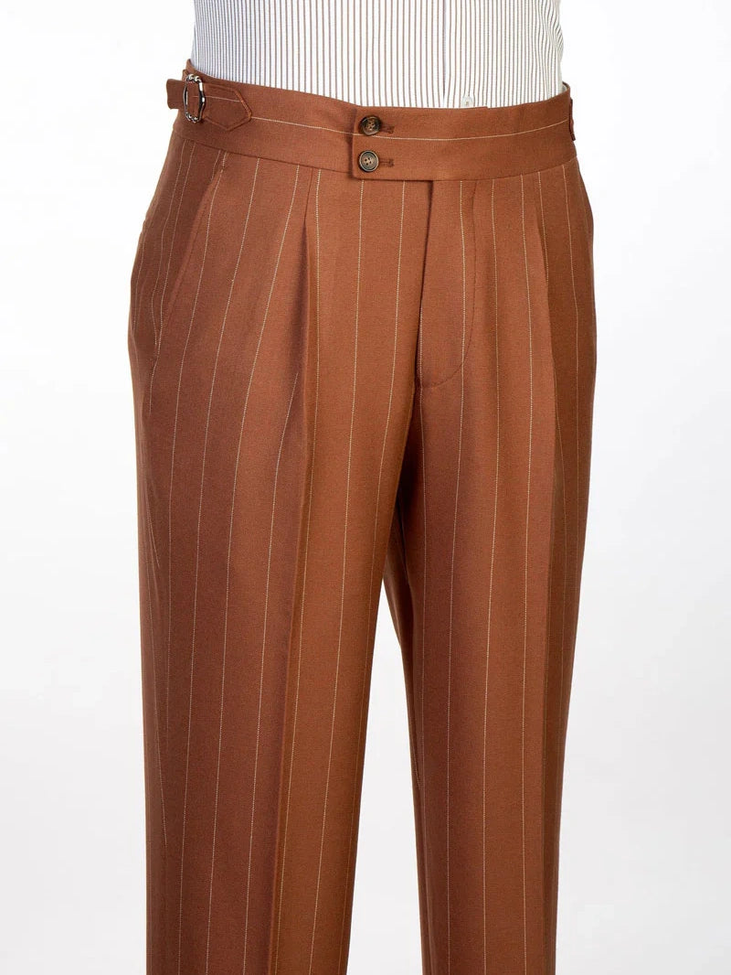 Men’s Brown Pinstripe 2-Button Peak Lapel Design Suit