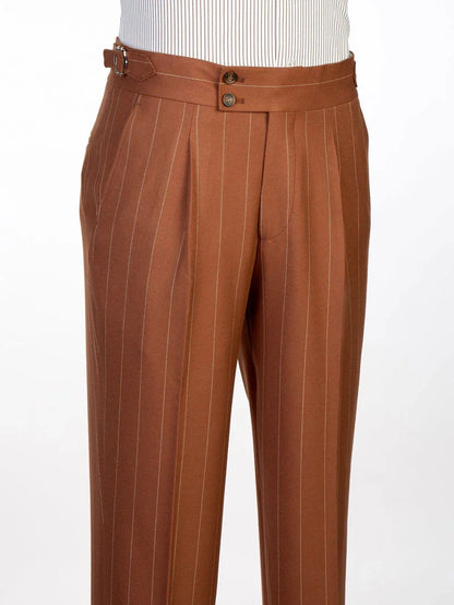 Men’s Brown Pinstripe 2-Button Peak Lapel Design Suit