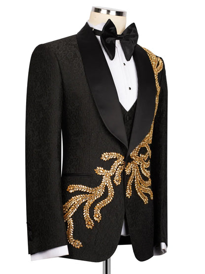 Shawl Lapel Double-Breasted Tuxedo with Appliques