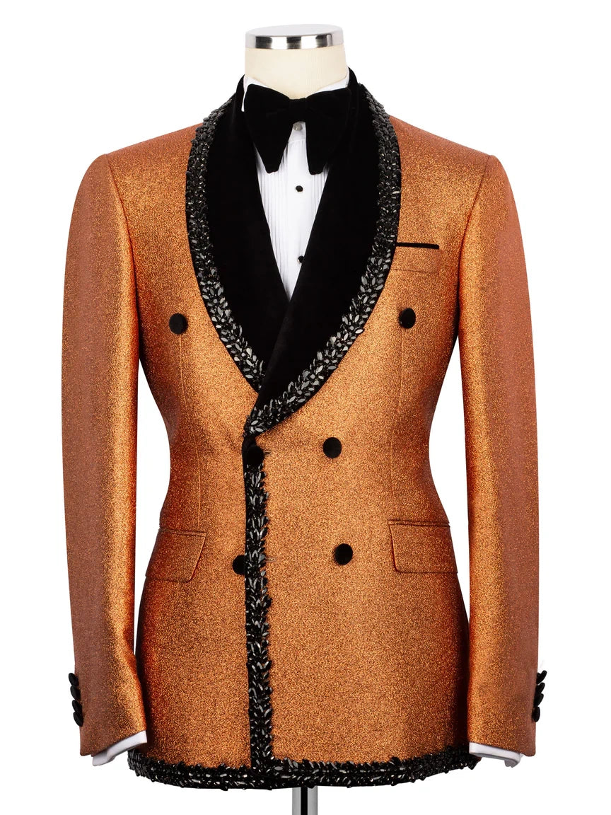 Orange Rhinestone Prom Suit for Men – Bold Statement Look