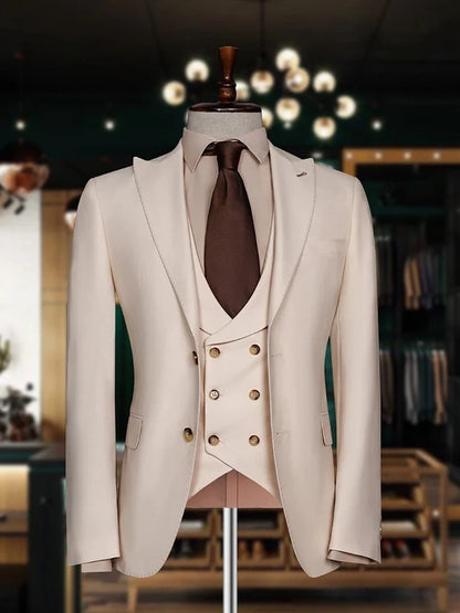 Men’s Champagne Formal Suit – 3-Piece Double Breasted Fit