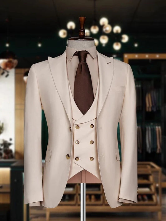 Men’s Champagne Formal Suit – 3-Piece Double Breasted Fit