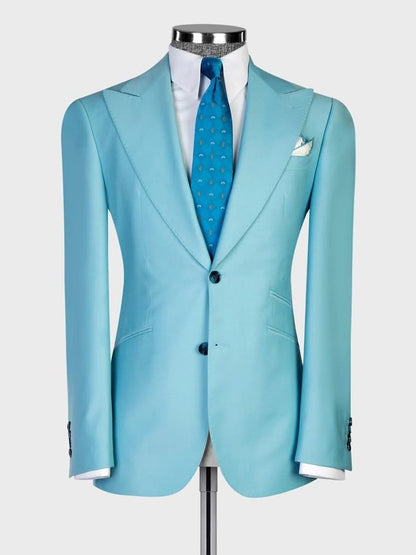 Blue 3-Piece Single Breasted Peak Lapel Slim Fit Suit for Men