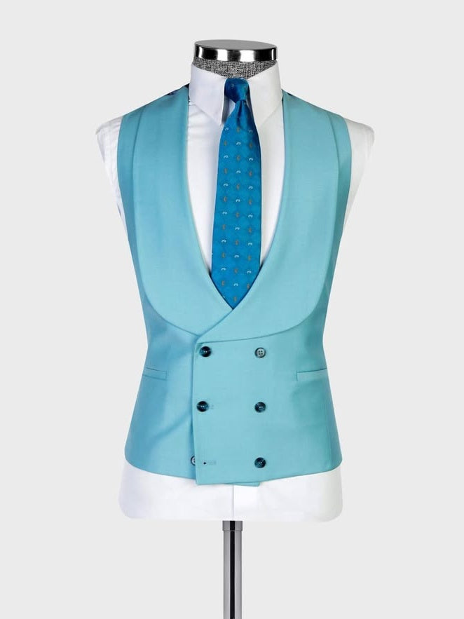 Blue 3-Piece Single Breasted Peak Lapel Slim Fit Suit for Men
